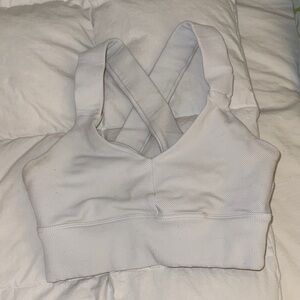 Alo White Ribbed Cross-Back Sports Bra